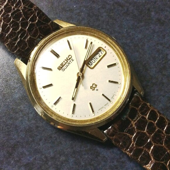 Men's Watch Seiko SQ Calendar Day Date Gold Vintage Made in Japan - Picture 1 of 4
